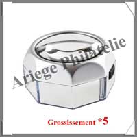 LOUPE de BUREAU Sur Socle PLEXIGLASS - 4 LED - Grossissement x5 - Lentille 76 mm (7192)