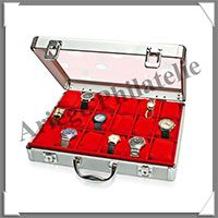 MALLETTE en Aluminium - Pour 18 Montres de Collection - Velours ROUGE (266-1)